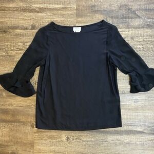 Kate Spade Black Silk Polka Dot Blouse Size Small Sheer Sleeves
